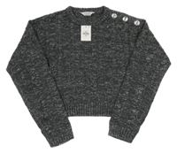 Nové - Sivo-strieborný vzorovaný crop sveter s gombíky Primark