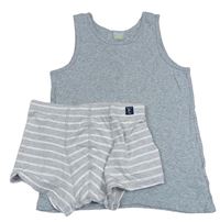 2Set - Šedý melírovaný nátělník + šedohnědo/bílé pruhované melírované boxerky POLARN O. PYRET