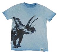 Světlemodré melírované tričko s dinosaurem Next