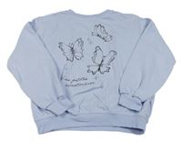 Svetlomodrá oversize mikina s motýlikmi s pecičkami a kamienkami H&M