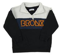 Čierno-tmavomodro-biela oversize mikina s nápisom PRIMARK