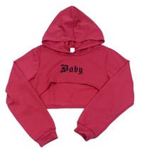 Tmavoružová crop mikina s nápisom a kapucňou SHEIN