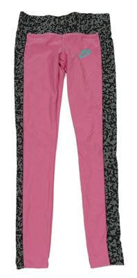 Ružovo-sivo-čierne športové legíny s logom a vzorom zn. Nike