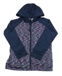 Tmavomodro-ružovo-modrozelená melírovaná prepínaci športová mikina s kapucňou Topolino