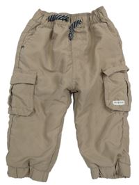 Béžovošedé cargo cuff šušťákové podšité nohavice Topomini