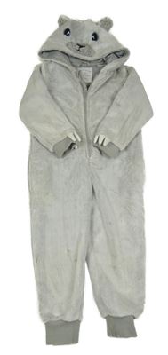 Světlešedo-bílá plyšová kombinéza s kapucí - medvídek FAT FACE