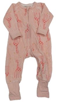 Světlerůžový sametový overal se žirafami LOVABLE DIM