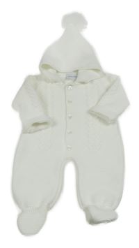 Smetanová pletená kombinéza se vzorem a kapucí dandelion