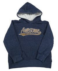 Tmavomodrá melírovaná mikina s nápismi a vreckom a kapucňou dopodopo