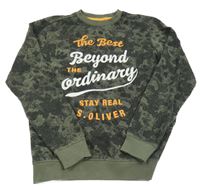 Kaki-čierna army mikina s nápismi S. Oliver