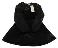 Nové - černé sametové šaty s krajkovým bolérkem LIPSY LONDON