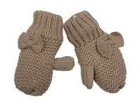 Pudrové pletené palcové rukavice s mašlí a třpytkami PUSBLU