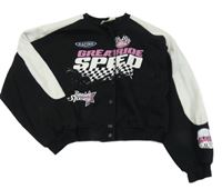 Čierno-biela baseballová crop mikina s nápismi a praporky H&M