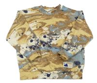 Béžovo-hnedo-modro-čierna batikovaná skvrnitá mikina s nášivkou H&M