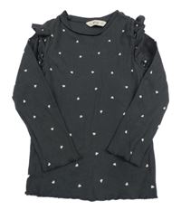 Černošedé žebrované triko se srdíčky a volánky F&F