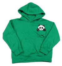 Tmavozelená mikina s pandou a vreckom a kapucňou AWDis