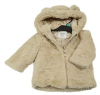Světlebéžová kožešinová podšitá bunda s kapucí s oušky F&F