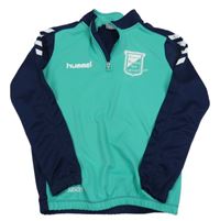 Jadeitovo-tmavomodrá funkčná futbalová mikina so znakom hummel