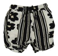 Bílo-černo-světlepudrové kraťasy s květy a pruhy George