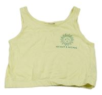 Žltý crop top so slniečkom a nápisom DESTINATION