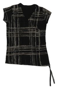 Černo-šedé kostkované crop tričko s nařasením 