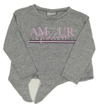 Šedo-stříbrné melírované úpletové mikinotriko s nápismi a srdiečkom Matalan