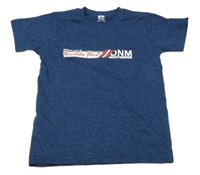 Tmavomodré melírované tričko s nápismi