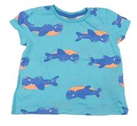Azurové melírované tričko se žraloky so cute