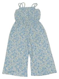 Bielo-modro-olivový kvetovaný vzorovaný nohavicový culottes overal PRIMARK