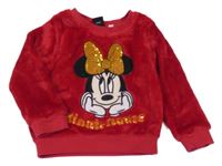 Červená plyšová mikina s Minnie s flitry Disney