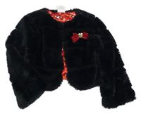 Čierna kožušinová zateplená crop bunda s mašlou s Minnie Disney