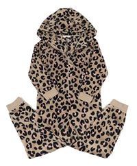 Hnědá chlupatá kombinéza s leopardím vzorem a kapucí M&S