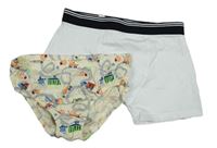 2set - Krémové slipy s dopravními prostředky + biele boxerky