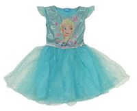 Tyrkysové šaty s tylovou sukní a Elsou Disney