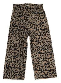 Hnědé žebrované kalhoty s leopardím vzorem River Island