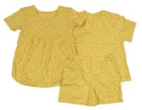 3set - 2x žluté puntíkaté tričko + bavlněné kraťasy