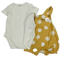 2set - Šafránové puntíkaté teplákové laclové kraťasy se psy + smetanové body - Spot