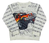 Biela mikina s monster truckem