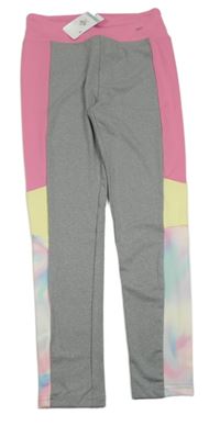 Nové - Šedo-růžovo-žluté sportovní legíny Primark