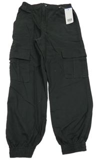 Nové - Černé plátěné cargo cuff kalhoty F&F