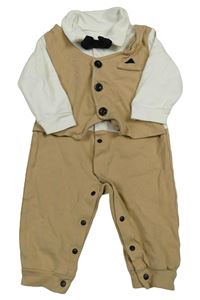 Hnedo-smotanový teplákový overal so sakem a motýlkom