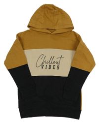 Hnedo-pískovo-čierna mikina s nápisom a kapucňou Tu