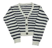 Bielo-tmavomodrý pruhovaný prepínaci crop sveter Yigga