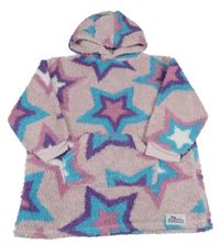 Růžová huňatá oversize mikina s hvězdami a kapucí Primark