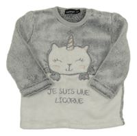 Sivo-biela chlpatá mikina s mačkou Intextenso