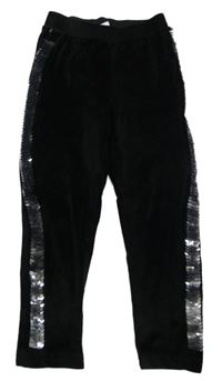 Čierne plyšové legíny s pruhem z překlápěcích flitrů Kiki&Koko