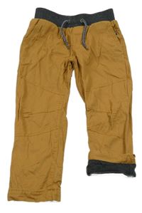 Hnedé plátenné podšité nohavice s úpletovým pasom Dopodopo