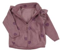 Staroružová fleecová prepínaci mikina so srdiečkami a volánikmi Dunnes