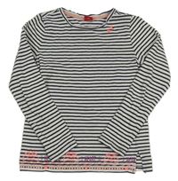 Bílo-černo-stříbrné pruhované triko s výšivkami S. Oliver