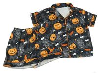 Černo-antracitové vzorované pyžamo s dýněmi Shein